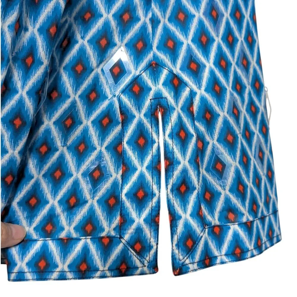 Tory Burch Size 4 Plastic Diamond Accents Blue Top Long Sleeve Boho Geometric